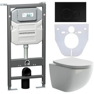 Комплект с инсталляцией Ceramica Nova CN3009_1001B_1000 унитаз Forma CN3009 крышка-сиденье с микролифтом и инсталляция Envision CN1001B с чёрной матовой кнопкой смыва Round